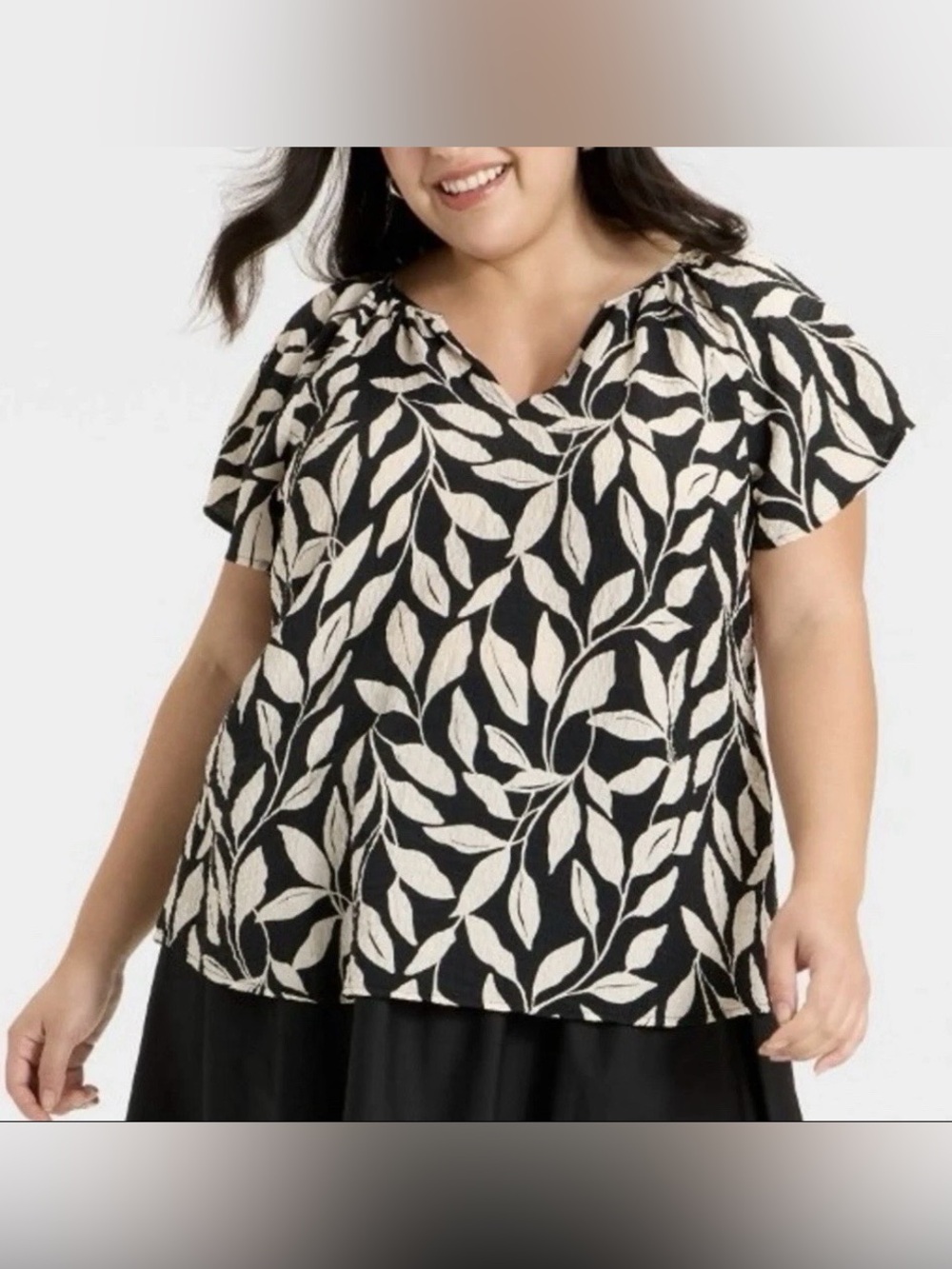 Ava & Viv Plus Size 3X Blouse Black & White Botanical – NWT Women's